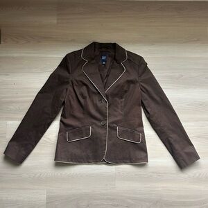 Gap Dark Brown Blazer Jacket with White Piping, Size 10